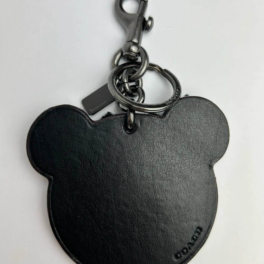 Coach FuzzyFace Black Owl Leather Animal Key Fob Chain Bag Charm